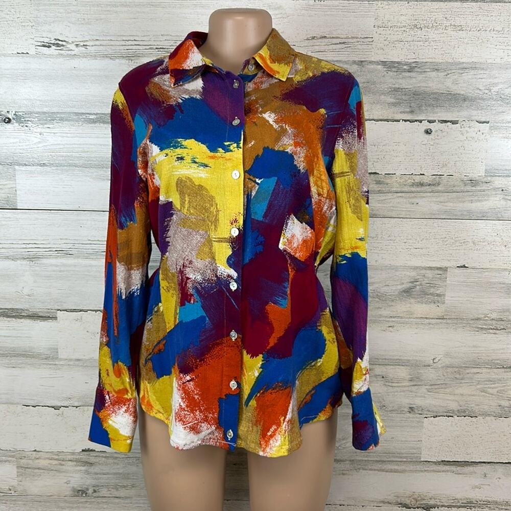 Soft Surroundings Painter’s Palette Gauze Button Up Shirt Size Medium Colorful
